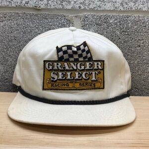 Vintage Granger Select Racing Series Patch White Snapback Hat Tobacco Rope Cap